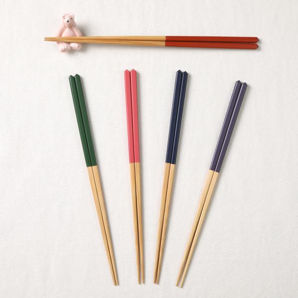 箸 ダイヤカット 塗分箸 単品 22.5cm  大内工芸 竹箸 細い箸 日本製