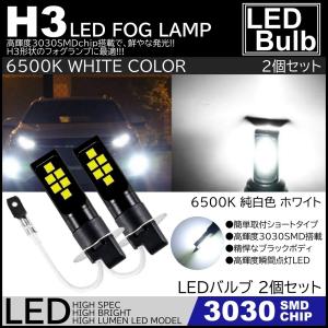 LEDフォグ 12SMD 12V H3 6500K 3030SMDチップ LEDフォグランプ  LEDバルブ 2個セット