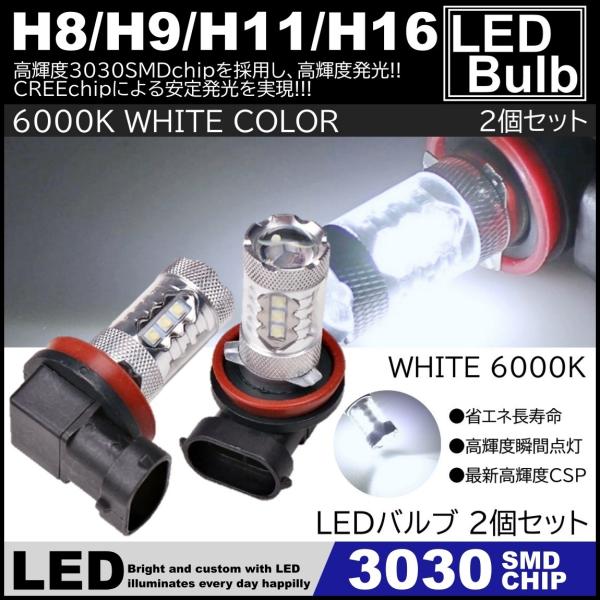 高輝度 LEDフォグ 16SMD プロジェクター LEDバルブ 2個SET 12V H8/H9/H1...