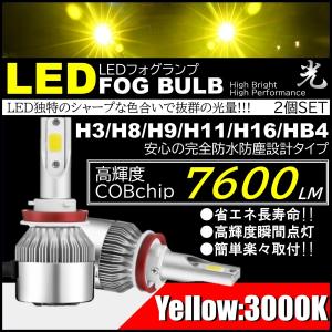 爆光 LEDフォグランプ 7600lm H3/H8/H9/H11/H16/HB4 イエローフォグ 3000k COB DC12V 霧/雨/雪 フォグバルブ