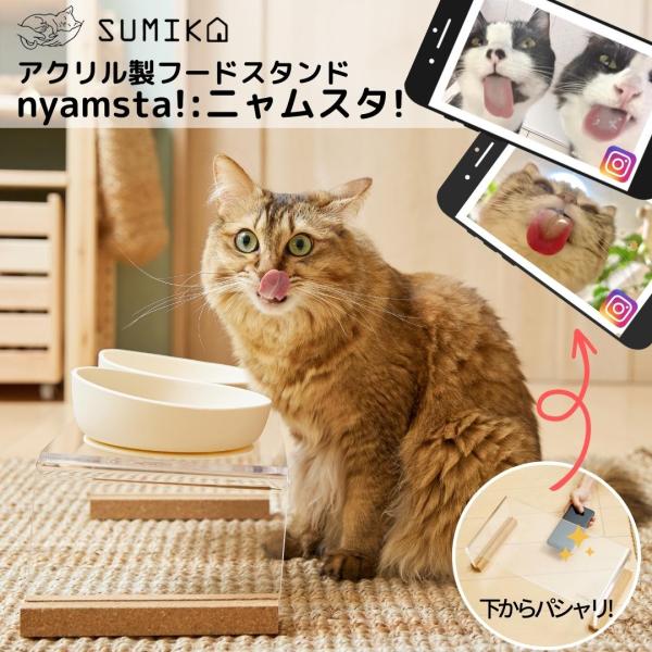 フードスタンド 食台 フードボウル 猫 犬 SUMIKA nyamsta!:ニャムスタ アクリル製 ...