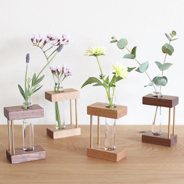 無垢の一輪挿し ウォールナット 一輪挿し おしゃれ 北欧 人気 真鍮 ウッド 木製 ガラス フラワー...