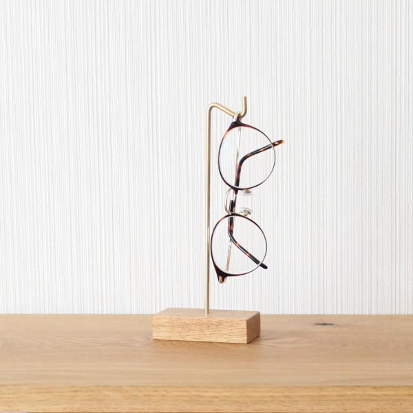 メガネスタンド 木製 オーク×真鍮 1本掛け 無垢材 おしゃれ 北欧風 高級感 ギフトにも