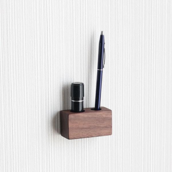 印鑑 ペン スタンド ウォールナット マグネットタイプ シャチハタ 印鑑ホルダー ハンコ立て ペン立...