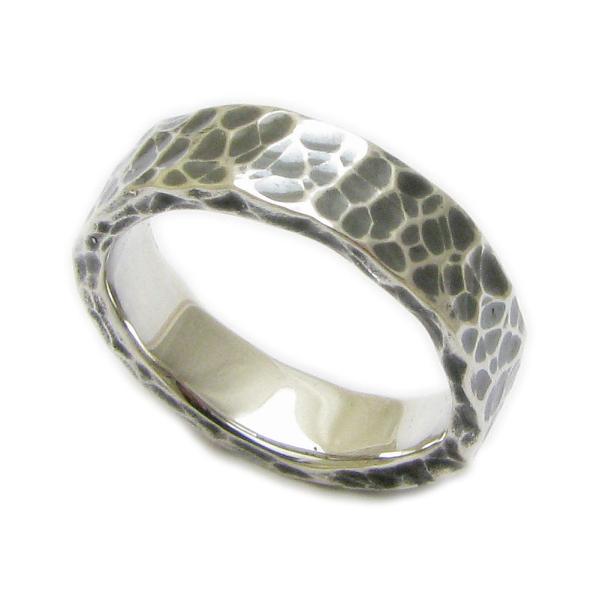 リング シルバー シンプル 槌目 ハンドメイド レディース メンズ 平打ち 指輪 銀 JR017