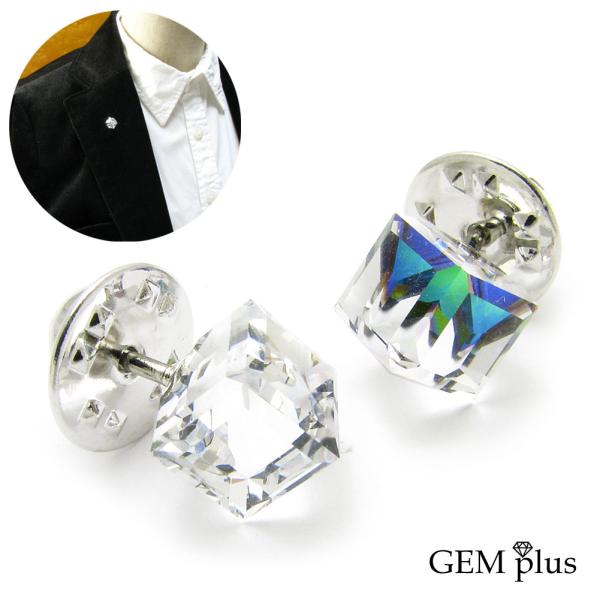 ピンブローチ ラペルピン メンズ シンプル スワロフスキー キューブ 四角 JS10001