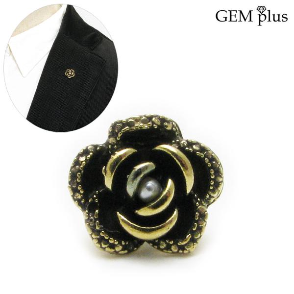 ピンブローチ ラペルピン メンズ レディース バラ 薔薇 花 フラワー パール アンティークカラー ...