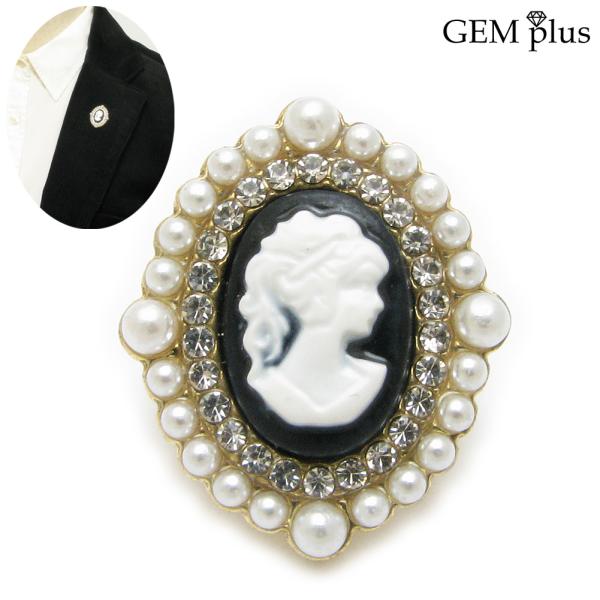 ブローチ ラペルピン レディース メンズ パール カメオ風 ラインストーン タックピン ピンブローチ...