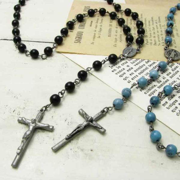 ネックレス シンプル ロザリオ クロス 十字架 アンティークシルバーカラー KN37032