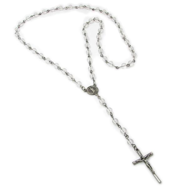 ネックレス ロザリオ メンズ レディース クリアビーズ シンプル クロス 十字架 KN48000B