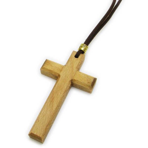 ネックレス 大きなウッドクロス シンプル レザーネックレス 木製十字架 メンズ レディース ペンダン...
