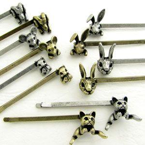 ヘアピン 動物デザインヘアピン ウサギ ねずみ 猫 ひつじ りす