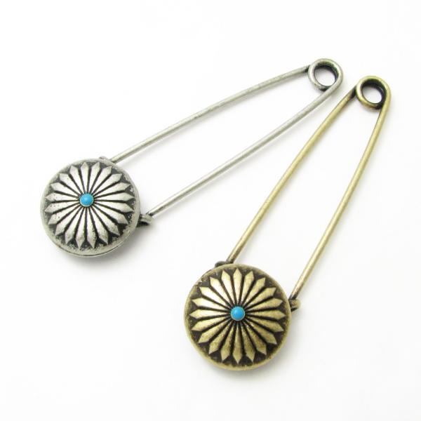 ブローチ コンチョ 安全ピン ターコイズ ラベルピン  ワッペン ピン KS36015