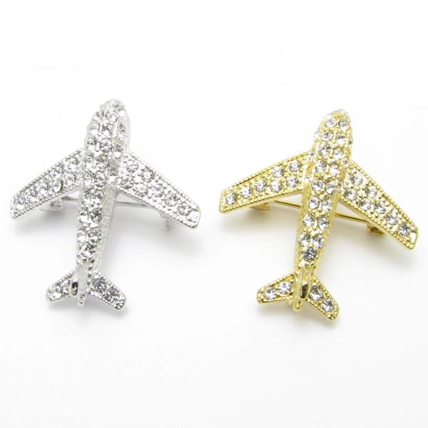 ブローチ 飛行機 エアプレーン ひこうき ラペルピン ラインストーン KS49027