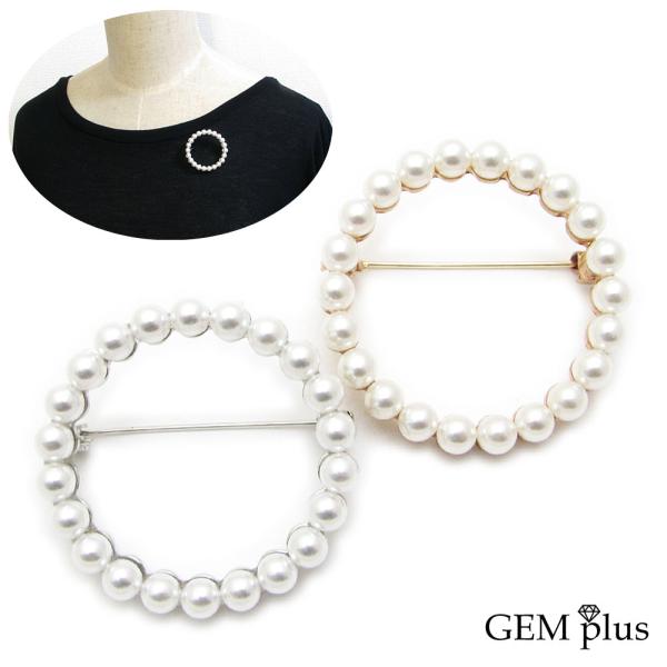 ブローチ レディース パール 真珠 シンプル サークル ピンブローチ シルバー ゴールド 結婚式 K...