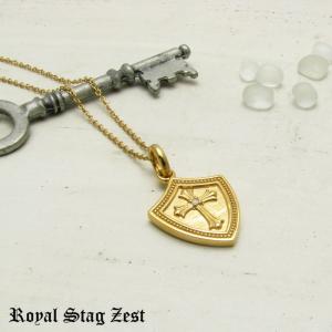 ネックレス メンズ シルバー K23RGP ゴールド RoyalStag ZEST クロス 盾 ダイヤモンド ラージ SN26-003