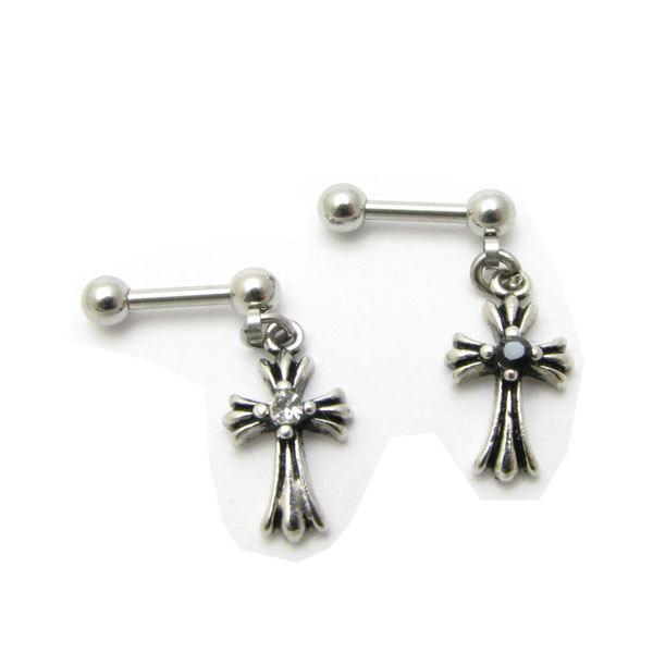 ボディピアス 16g クロス 十字架 ジルコニア ストレートバーベル stb2804