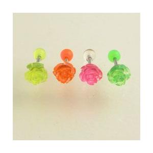 ボディピアス 小さなバラ 薔薇 スケルトンカラー ストレートバーベル １６Ｇ stb805