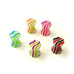 ボディピアス からふるウェーブ模様アクリルダブルフレアプラグ ２ゲージ w-2g