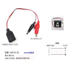 USB2.0 タイプA メス → ワニ口クリップ 変換ケーブル UA-2AFC2-02