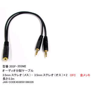 3.5mmステレオ(メス)→3.5mmステレオ(オス)x2分配ケーブル/金メッキ/20cm(3C-35SF-35SM2)｜milford