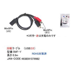 USB2.0分配ケーブル(Mini5Pin/メス)⇔(Mini5Pin/オス)x2/30cm(UC-5MF-Y)旧型番5MF-5M2｜milford