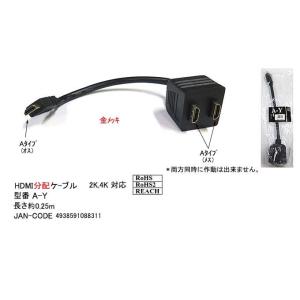 HDMI分配ケーブル(オス→メスx2)2K,4K対応/25cm(HD-A-Y)
