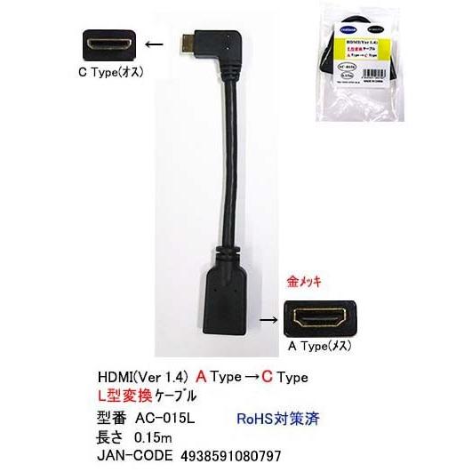 HDMI L型変換ケーブル A → Cタイプ 15cm HD-AC-015L