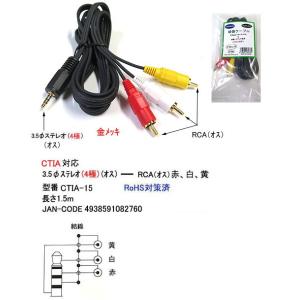 3.5φステレオ(4極/オス)⇔RCA(オス)x3変換ケーブル/CTIA対応/1.5m(3C-CTIA-15)