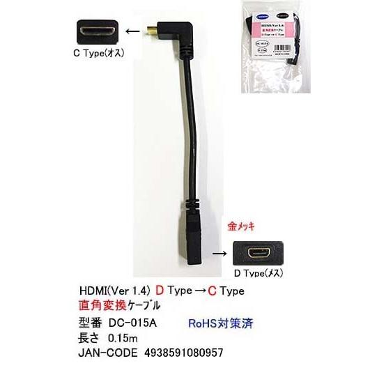 HDMI 角変換ケーブル D → Cタイプ 15cm HD-DC-015A