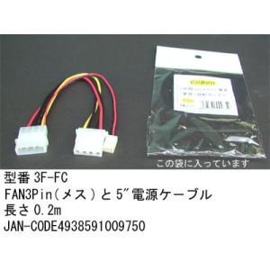 5インチ電源変換 分配ケーブル 5インチ メス + FAN3Pin メス ⇔ 5インチ オス 20cm PN-3F-FC