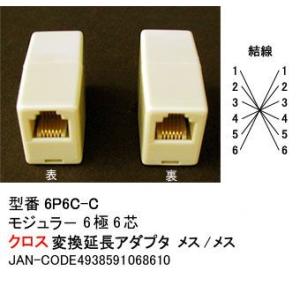 モジュラー 延長アダプタ メス クロス 6極6芯