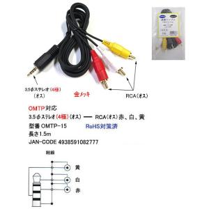 3.5φステレオ(4極/オス)⇔RCA(オス)x3変換ケーブル/OMTP対応/1.5m(3C-OMT...