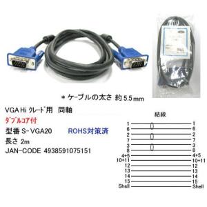 アナログ RGB ディスプレイケーブル 高級極細タイプ ダブルコア付 2m VG-S-VGA20｜milford
