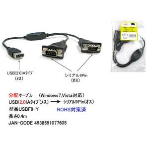 USB タイプA メス → シリアル 9Pin オス x2 分配ケーブル 0.4m UC-USBF9-Y｜milford
