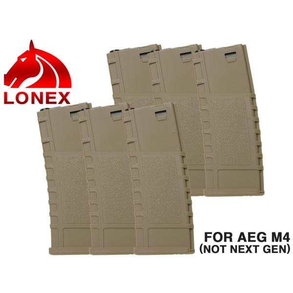 LGB-06-15　LONEX ハイキャパシティ 200Rds ポリマーマガジン AEG M4 6本...