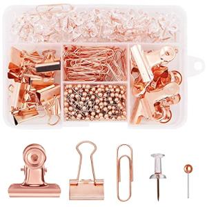 文房具セット 箱入り一箱 5種類 シルクピン 画鋲 金属製クリップ ペーパークリップ バインダー 収納ケース付き オフィス用品 書類整理 事務用