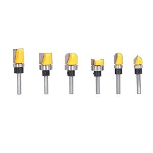 フラッシュトリムルータービット 6Pcsトリマー ビット 非破片スチール6mmシャンクパターンビット 木製引き出し用ベアリング付き