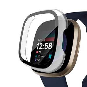 AiMaoo Fitbit Versa 4 対応 ケース 強化ガラスフィルム 保護 カバー 硬質ポリPC素材 一体化 耐衝撃 傷防止 変色防止