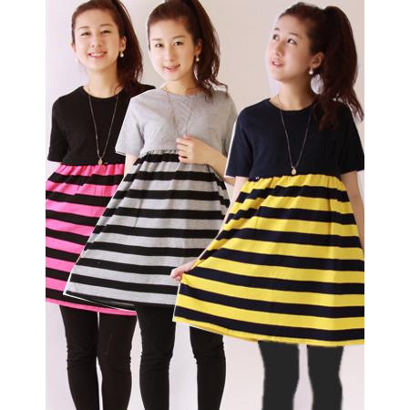 マタニティ 服 授乳服  半袖・リラックスボーダールームワンピ 1枚までネコポス可