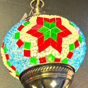 【送料無料】トルコモザイクランプ 明るい照明 アラビア風 吊り下げ 手作り 伝統工芸 水色 アラビアンナイト