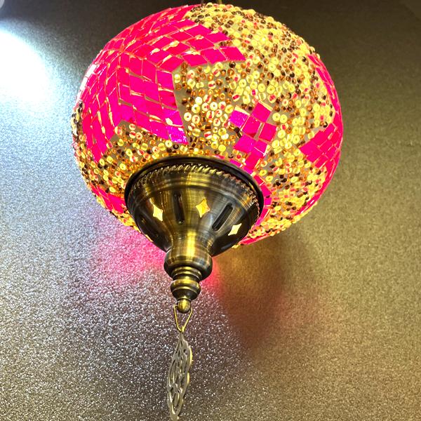 【送料無料】トルコモザイクランプ 明るい照明 アラビアンナイト 吊り型 手作り 伝統工芸 ピンク