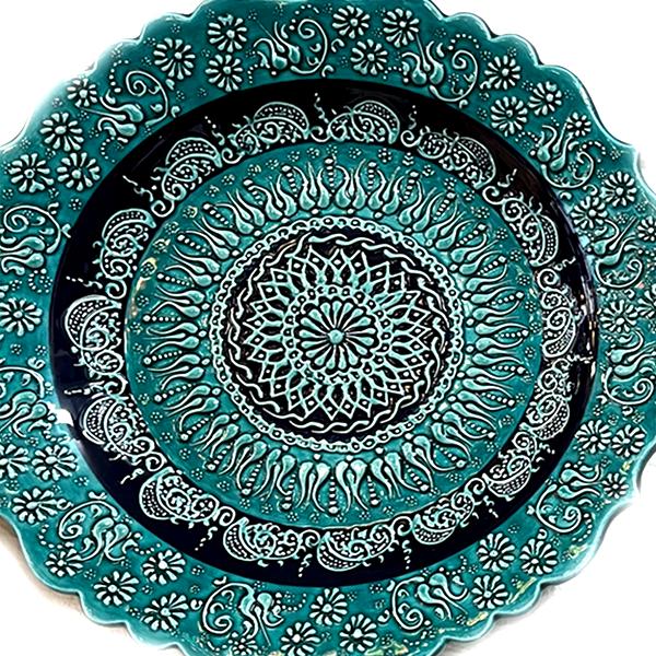 【送料無料】トルコ産キュタフヤ陶器 絵皿 手書き 伝統工芸 壁掛け イスタンブール  藍色