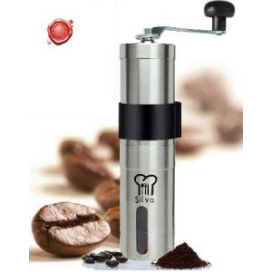 Silva Manual Coffee Grinder - Hand Coffee Bean Grinder | Ceramic Burr Coffee Mill for French Press, Espresso, Turkish, Aeropress - Brushed S