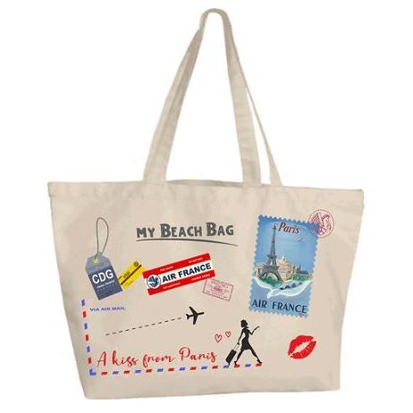 AIR FRANCE paris コットン キャンバス トートバッグ MY BEACH BAG ショ...
