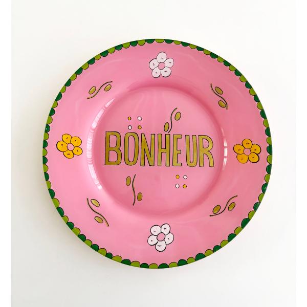 CSAO PARIS ハンドペイント ガラス プレート BONHEUR 幸福 メッセージ インテリア...