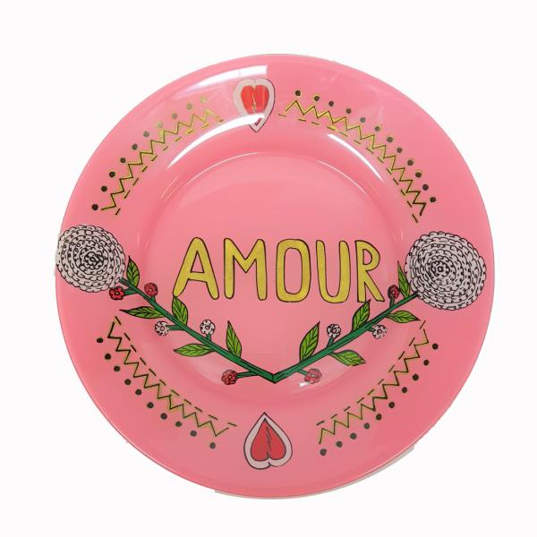 CSAO PARIS ハンドペイント ガラス プレート AMOUR 愛 メッセージ 皿 インテリア ...