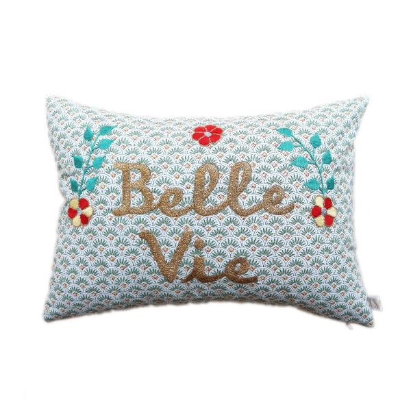 CSAO PARIS 刺繍 メッセージ クッション Belle vie 美しき人生 フランス 手刺繍...