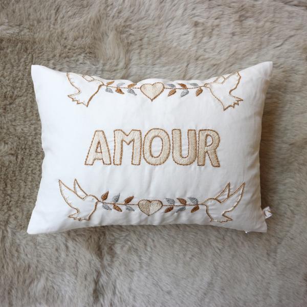 CSAO PARIS ホワイト bird 刺繍 メッセージ クッション AMOUR アムール 愛 フ...