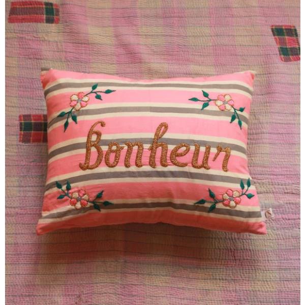 CSAO PARIS Bonheur 刺繍 メッセージ クッション BONJOUR  花 葉 フラン...